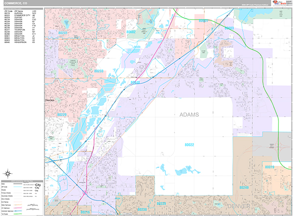 Commerce City City Wall Map Premium Style